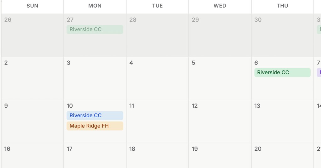Delivery calendar