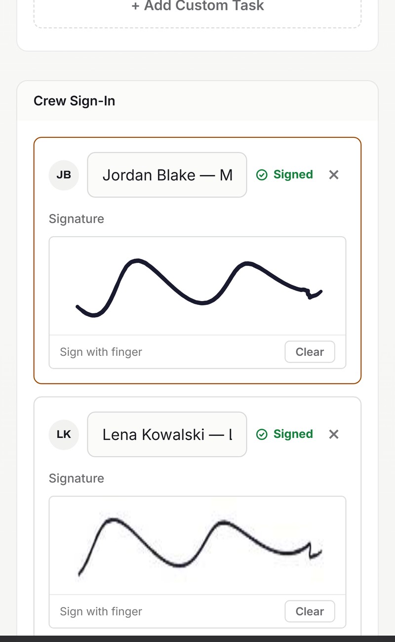 Tailgate form being signed on a phone in the field